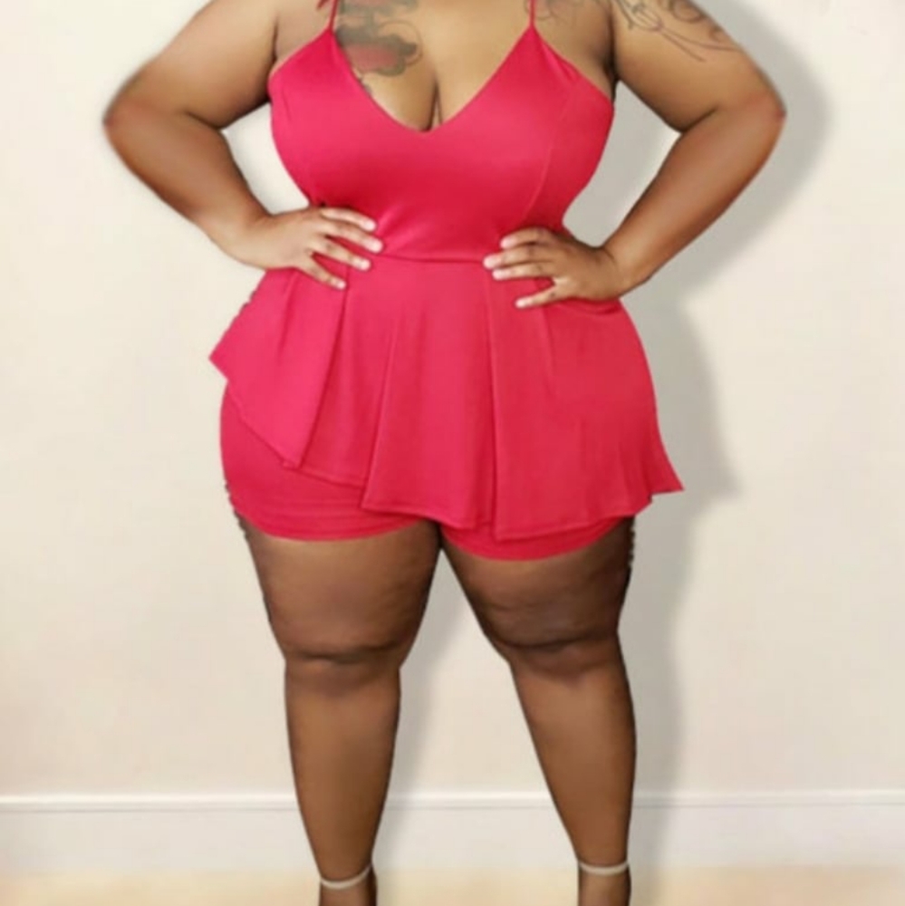 Red V-Neck Romper